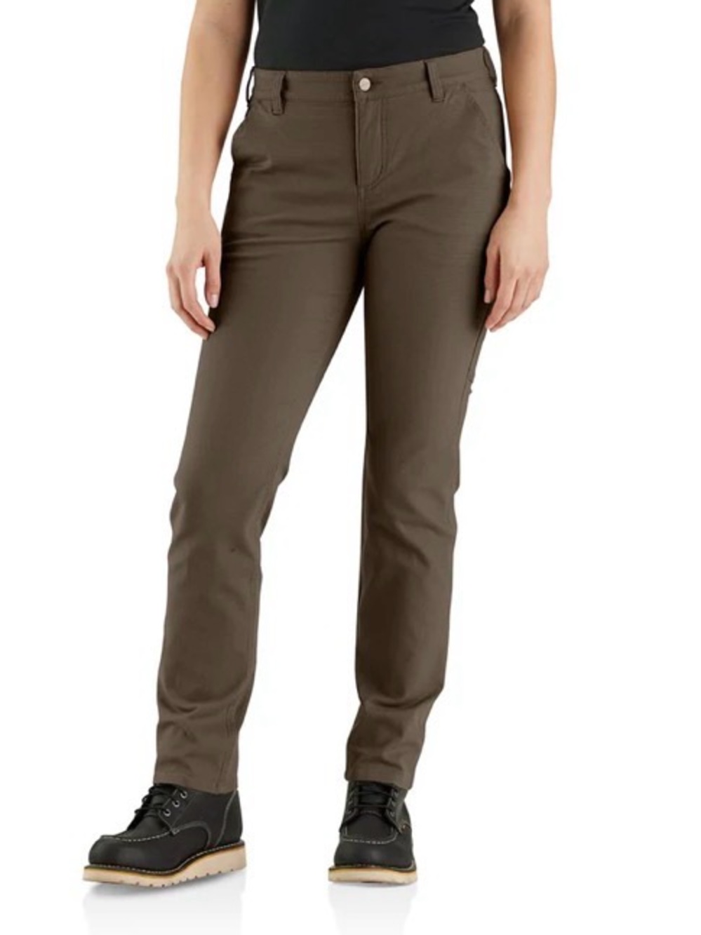 Carhartt women’s Rugged Flex Relaxed-Fit Straight Canvas Work Pants dark brown